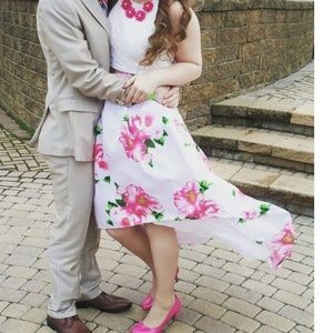 2 piece high low pink and white prom dress